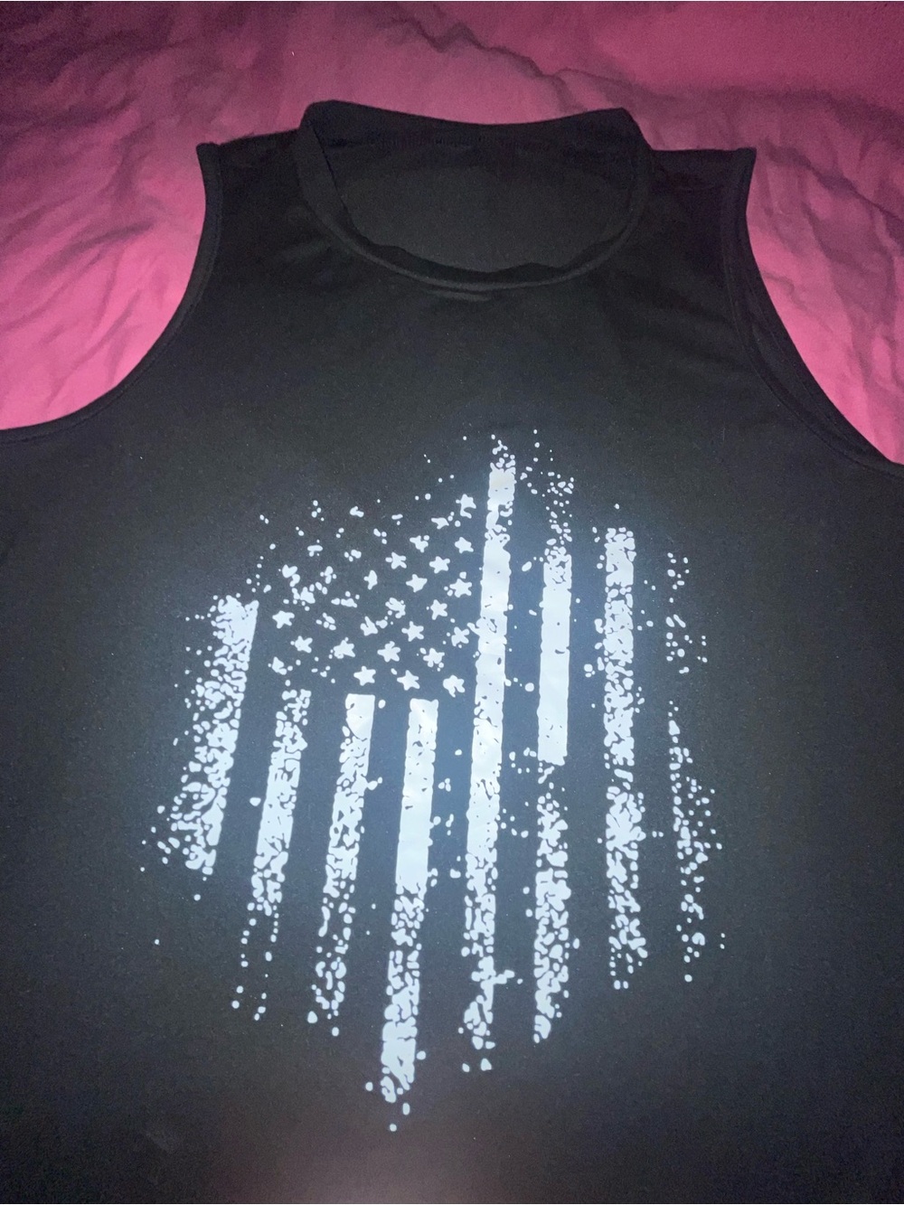 SHEIN Black Tank Top with Distressed White Flag Graphic
